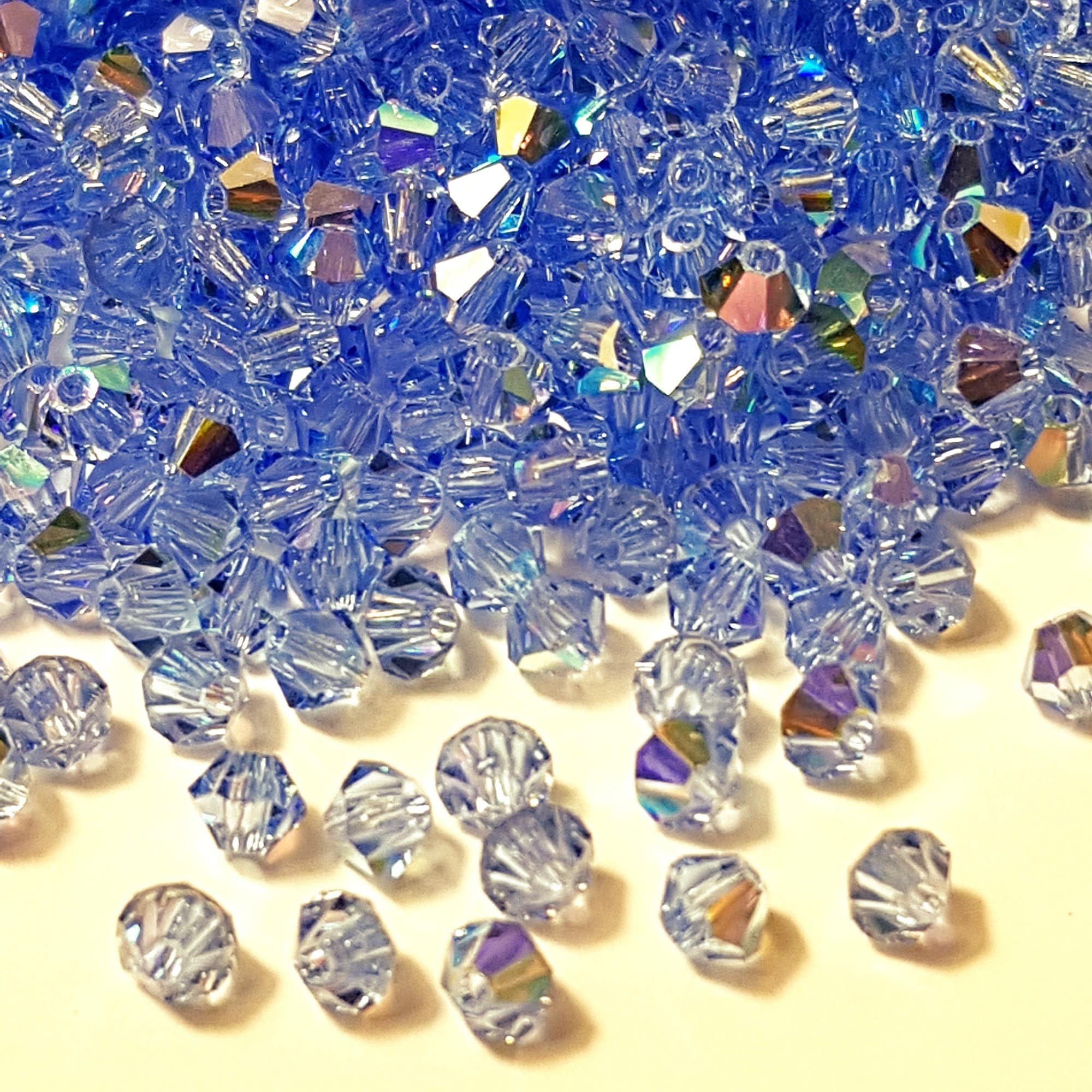 Lot De 50 Perles En Cristal De Bohême Facettées 3mm - Couleur Saphir AB - Pour Création De Bijoux - Neuf