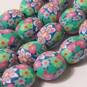 14x12mm Floral Polymer Clay Oval Beads - 15.5&quot; Strand