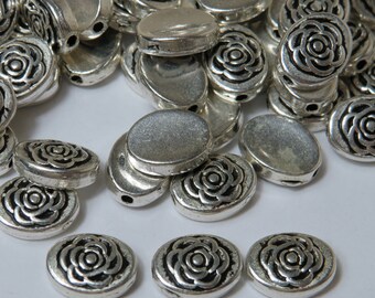 9x7mm Antique Silver Metal Flower Bead, 10 Pcs