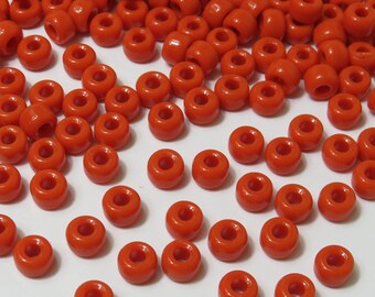 9x6mm Czech Glass Crow Roller Beads, Large 3mm Hole, Opaque Persimmon Orange - Select 20 or 50 Beads