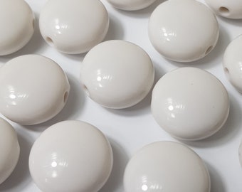 17mm Round White Lucite Vintage Puffy Coin Beads, 20 Pcs