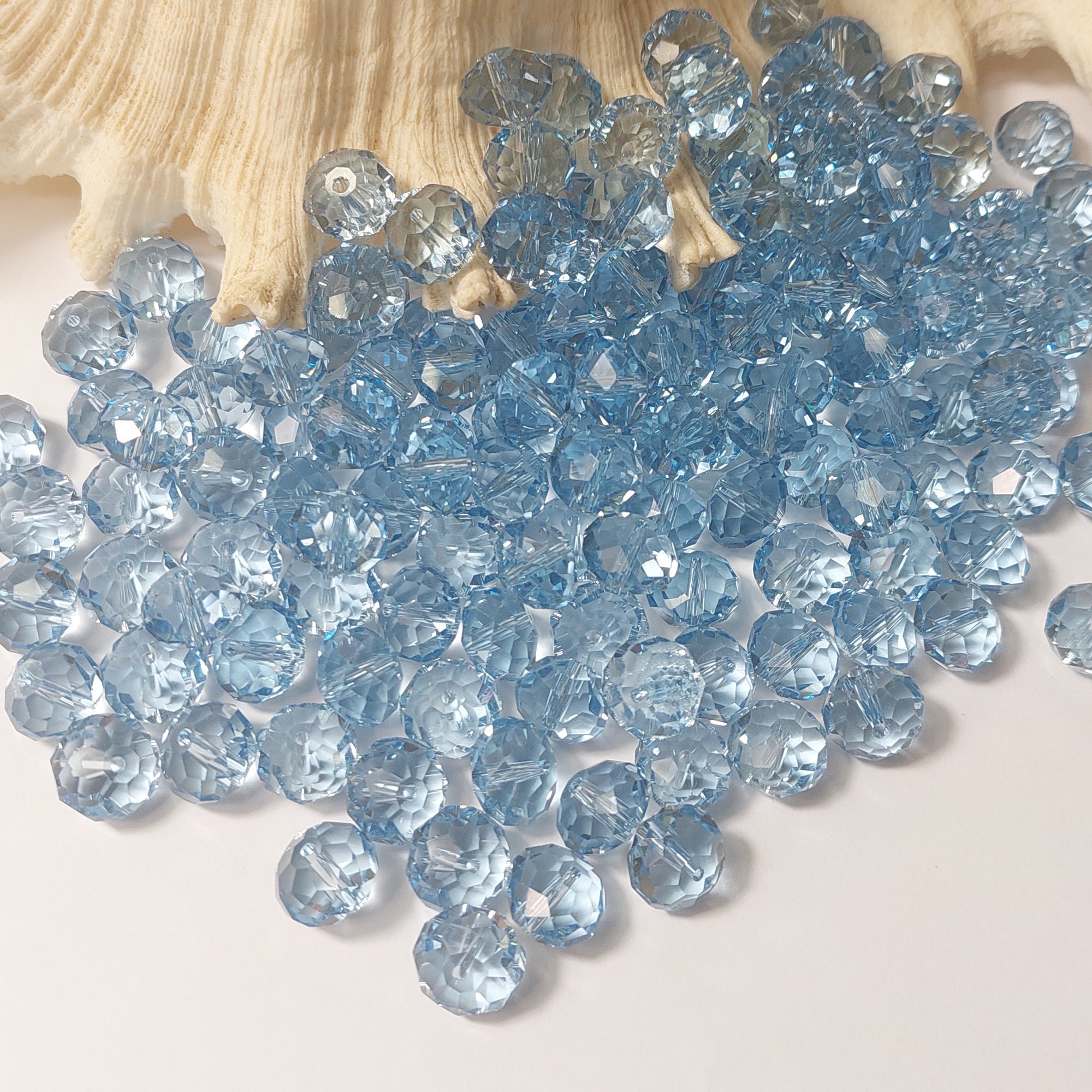 100PCS 8MM Crystal Glass Beads - Faceted Rondelle Spacers Light Blue AB - For Jewelry Making, Crafts, Wind Chimes - View #3