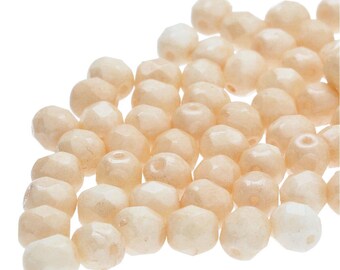 Cuentas de vidrio ovaladas facetadas checas pulidas al fuego de 4 mm, color beige tiza brillante, 100 unidades