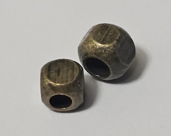 Solid Brass Beads with Antique Brass Finish (PM), 50 Pcs - Select Cube or Hexagonal Shape