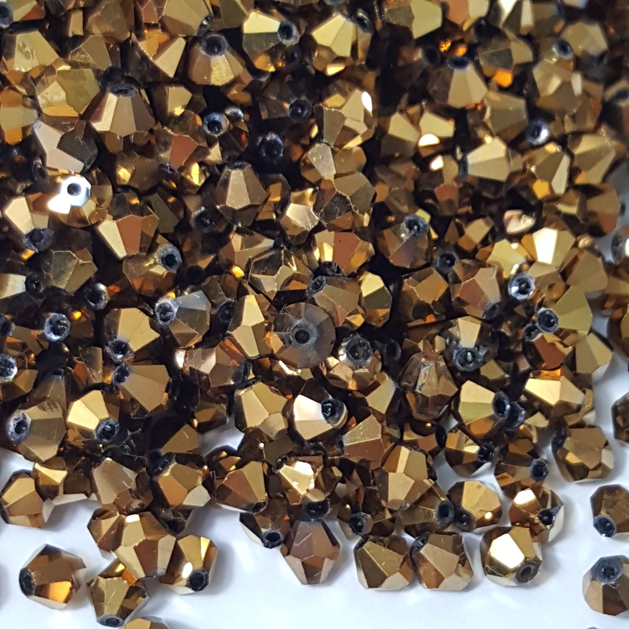 50 Full Metallic Gold 4mm Glass Crystal Bicones