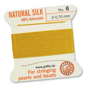 Griffin Silk Bead Cord with Needle (GJW), Yellow, 2 Metres - Select Size