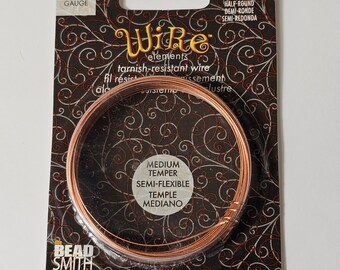21 Gauge Beadsmith Tarnish Resistant Half Round Medium Temper Craft Wire, Copper - 7 yards (6.6m)