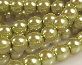 Czech Preciosa 6mm Glass Pearls , OLIVINE - 1 Strand (75 Pearls)