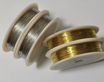 0.25mm, 0.30mm or 0.40mm Round Plated Copper Wire - Select Silver or Gold