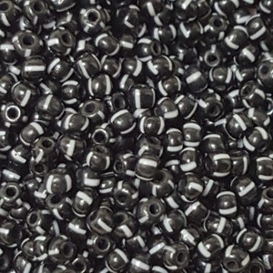 8/0 Czech Preciosa Black/White Stripe (Col: 23300) Glass Stripe Seed Beads, 20 Grams