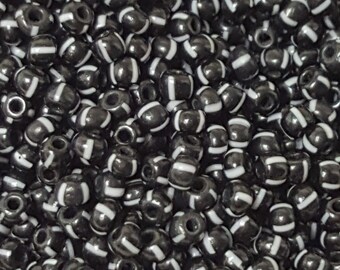 8/0 Czech Preciosa Black/White Stripe (Col: 23300) Glass Stripe Seed Beads, 20 Grams