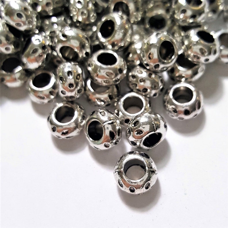 Tibetan Silver Barrel Beads ID 3.5mm 5x8mm wide Select 10 or 20 Pieces Antique Silver