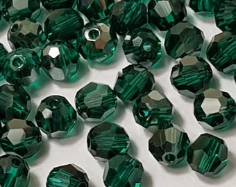 4mm Emerald Satin Swarovski Round (5000) Faceted Crystal Beads - Select 20 or 50 Beads