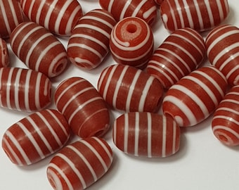 16.5x11mm Indonesian Handmade Glass Stripe Oval Beads, Select Color - 8 Pcs