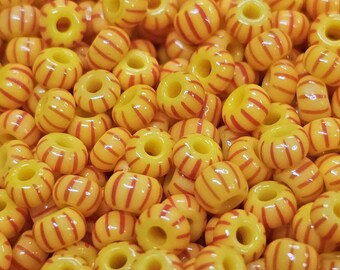 6/0 Czech Preciosa Glass Stripe Seed Beads, Yellow/Red (Col: 83971),  20 Grams