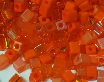4mm Miyuki Orange Medley Mix (MIX29) Square Glass Japanese Beads, 20 Grams