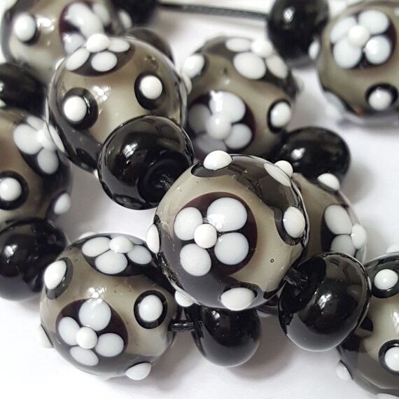 White Black Beads Handmade Lampwork Set Glass Bead 