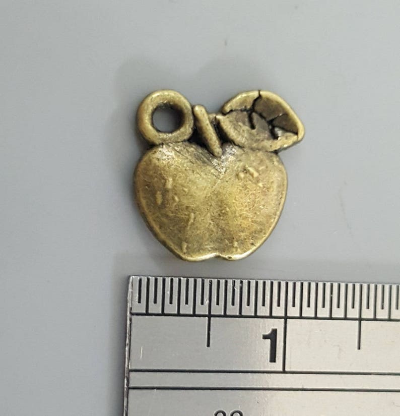 Double Sided Bronze/Antique Brass Apple Charm, 11.5x11.5x2.4mm Select 10, 20 or 50 Pieces image 2