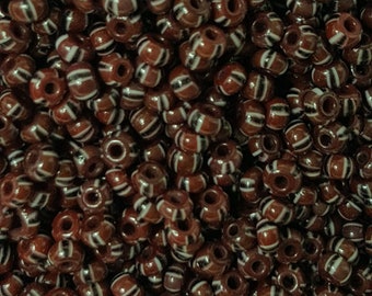 8/0 Czech Brown/Black and White Stripe (Col: 93050) Glass Seed Beads, 20 Grams