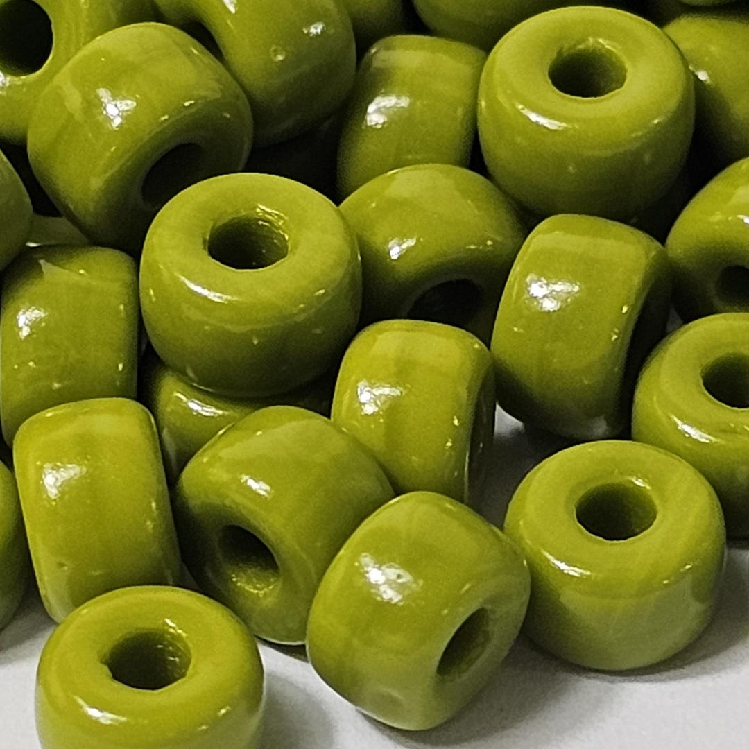 ピース(*^^)v出品 6 x 4 mm チェコ マツボ No.2 ワサビ 不透明 #53410 ガラスビーズ、穴