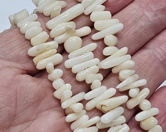 Cuentas de coral de bambú blancas en forma de varilla de 5-12 mm, hebra de 40 cm (16")