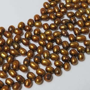 6x8mm Dark Gold Freshwater Herringbone Pearls, 16" Strand