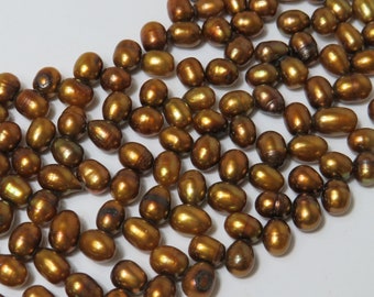 6x8mm Dark Gold Freshwater Herringbone Pearls, 16" Strand