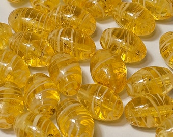 16x10mm White Striped Glass Oval Beads, 10 Pcs - Select from 9 Colours