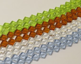 7-8mm Diamond Shaped Glass Beads, 14" Strand - Select Colours