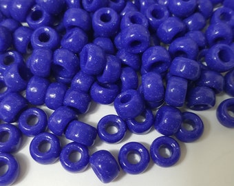 Czech  6mm x 9mm Glass Crow Roller Beads, Large 3mm Hole, Opaque Cobalt Blue - Select 20 or 50 Beads