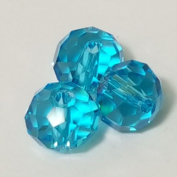 Aqua Faceted Crystal Rondelle Beads - Select 4mm, 6mm, 8mm, 10mm or 14mm