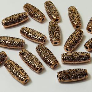 25 x 11 mm antyczne miedziane akrylowe koraliki wzorzyste Lucite - 10 szt.