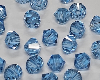 4mm Swarovski Aqua Bicone Faceted Crystal Beads - Select 20 or 50 Beads