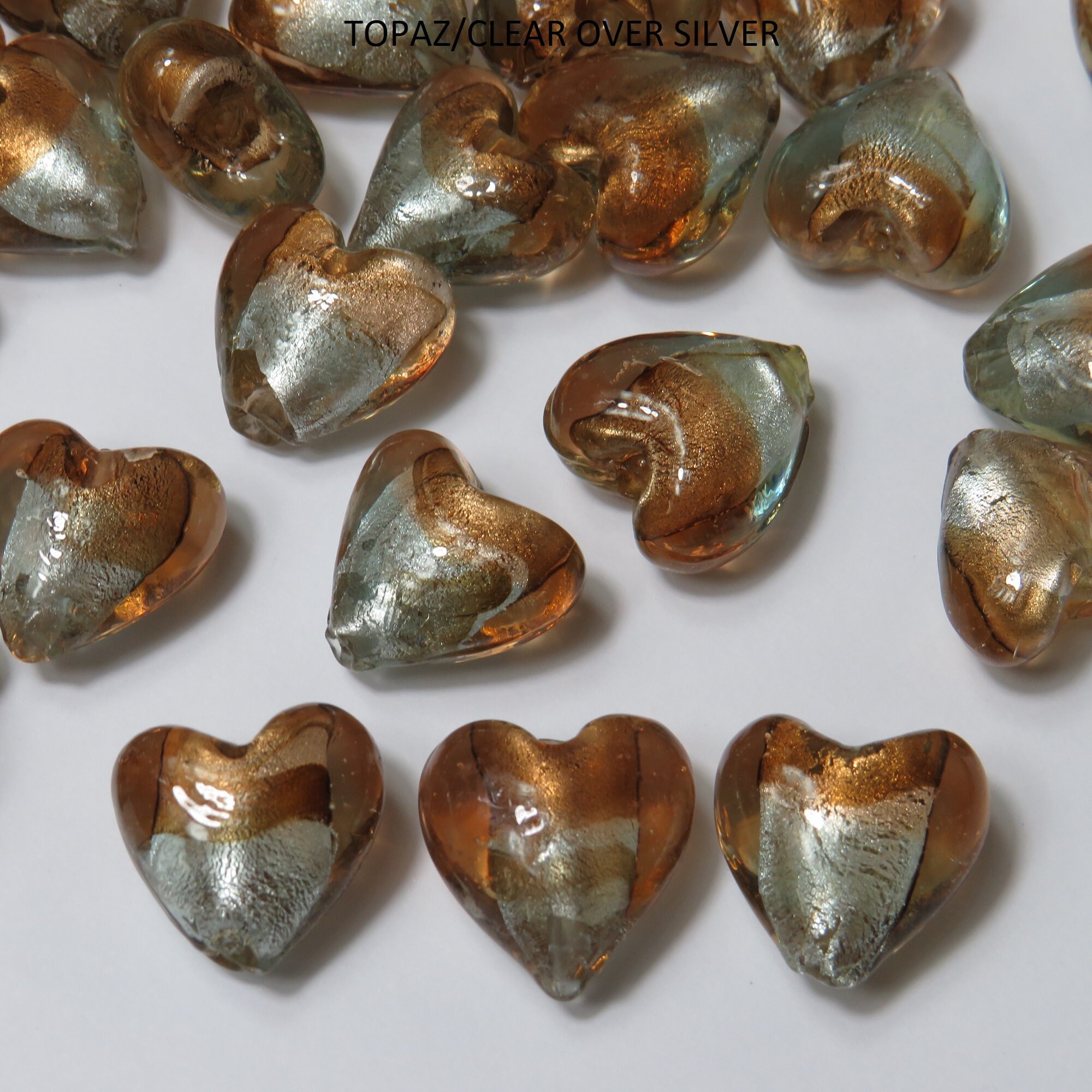 10mm Puffy heart glass beads metallic mix - 15Pc – MayaHoney beads