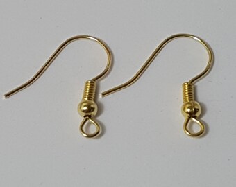 Gold Plated Ear Wires 18x14mm French Earring with Ball Components - Select 50 (25 Pairs) or 100 Pieces (50 Pairs)