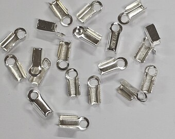 9x3.8mm Silver Plated Metal Fold Over Cord End Crimps, 50 Pcs