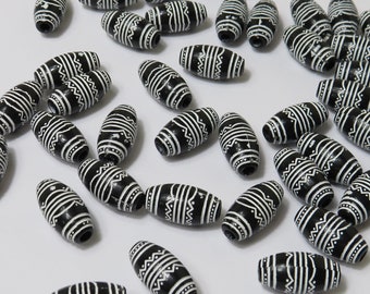 20x10mm Black & White Lucite Acrylic Beads - 10 Pcs
