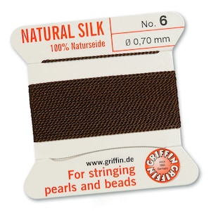 Griffin Silk Bead Cord with Needle (GJW), Brown, 2 Metres - Select Size
