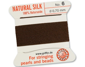 Griffin Silk Bead Cord with Needle (GJW), Brown, 2 Metres - Select Size