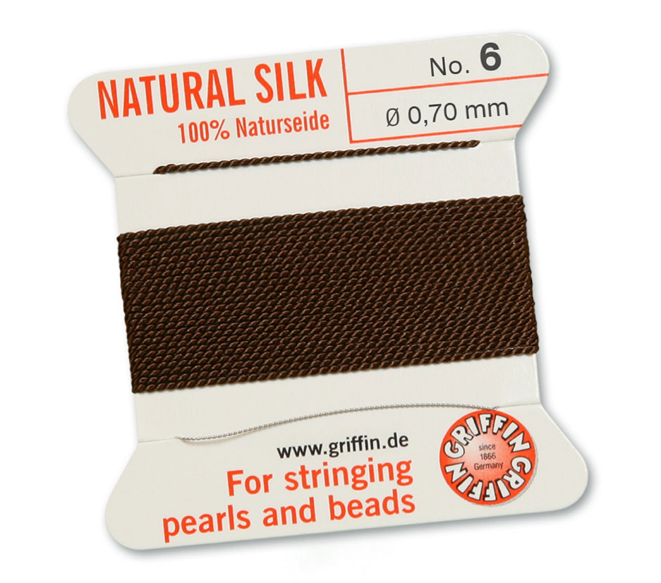 Griffin Silk Bead Cord with Needle (GJW), Brown, 2 Metres - Select Size