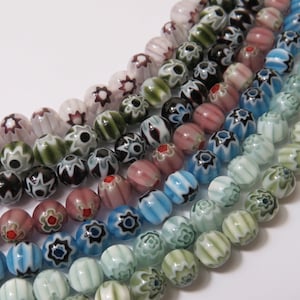 8mm Round Glass Millefiori Beads, 15&quot; Strand - Select Colour