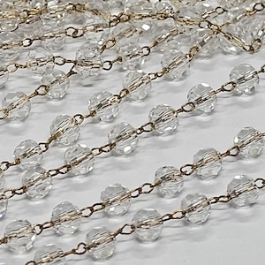 Gold Plated Brass Chain with Faceted Crystal Beads, 4mm Beads, Per Metre (3.3ft)