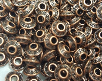 Tibetan Spacer Beads, 6.5x4mm Rondelle, Options Antique Gold, Antique Copper or Antique Brass - Select 50 or 100 Beads