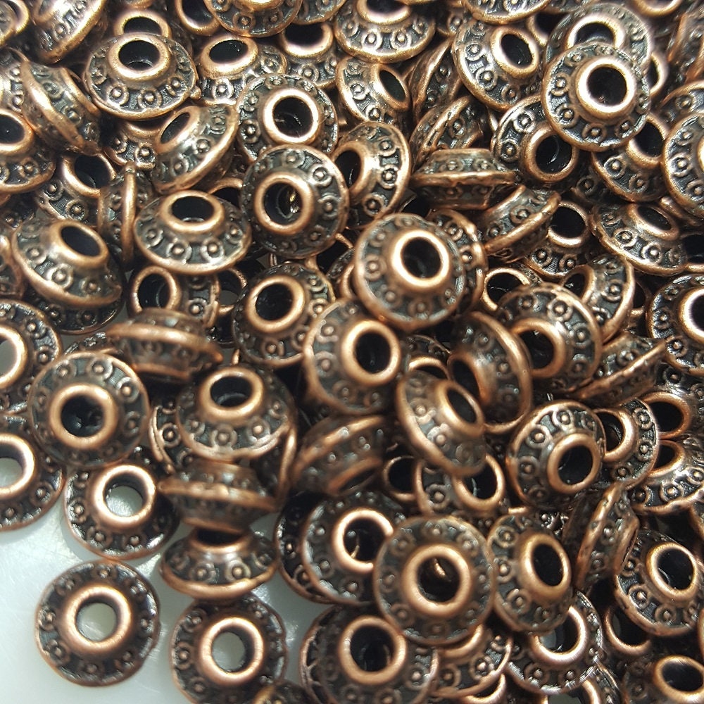 7x9mm Pewter Rondelle Large Hole Spacer Beads Antique Gold, Rosy Gold, –  Beads Galaxy