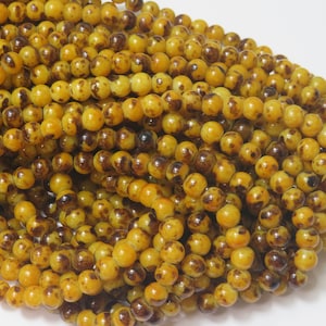 6mm Round Tortoise Shell Pattern Glass Beads, 16" Strand