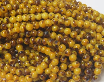 6mm Round Tortoise Shell Pattern Glass Beads, 16" Strand