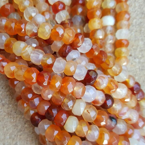 Natural Carnelian Approx. 6x4mm Faceted Rondelle/Abacus Beads, Dyed and Heated - 16" Strand