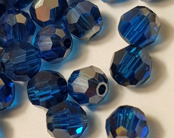 4mm Swarovski Round (5000) Faceted Crystal Beads, Capri Blue Satin - Select 20 or 50 Beads