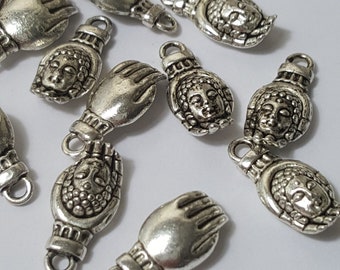 18x8mm Buddha Hand Charms, Antique Silver, 20 Pcs