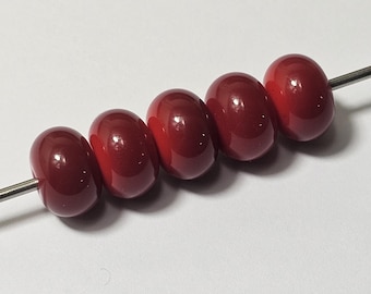 Cuentas de cristal de Murano (Lampwork) en forma de donut, hechas a mano por Deb, efecto rojo medio, 10 unidades